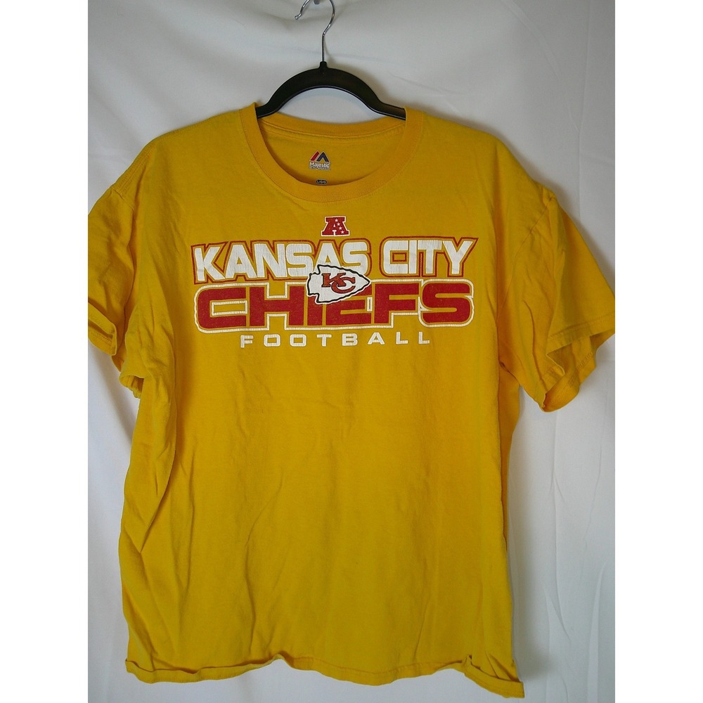 Vintage Majestic Kansas City Chiefs Football T‎ Shirt Mens Large Yellow NFL